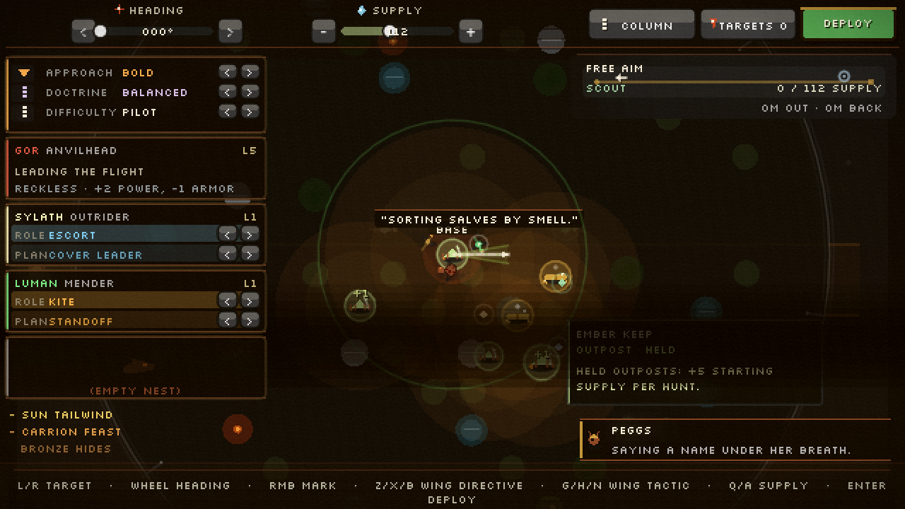 you fly out. peggs watches the horizon.